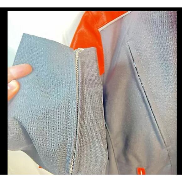 Hillside Men's Vented Leather & Cordura Jacket, Biker Jacket Sz 48, Orange Black - Picture 13 of 14